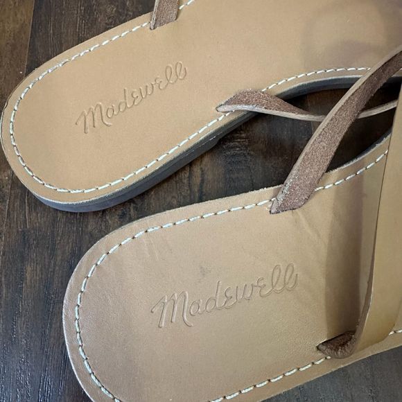 MADEWELL Boardwalk Trio Strap Slide Sandals in Tan Leather BRAZIL MADE - Picture 7 of 9